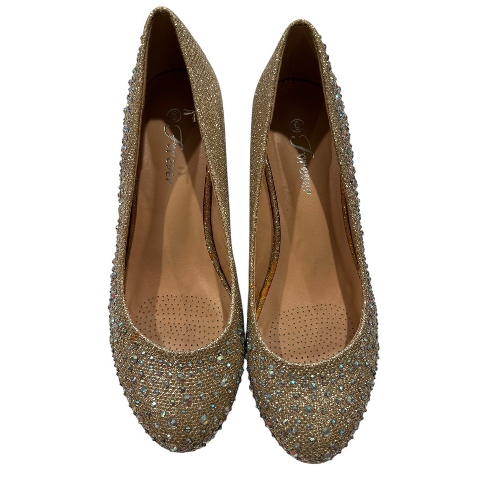 Forever Crystal Embellished Women's Low Wedges Sz 6 Party Dance